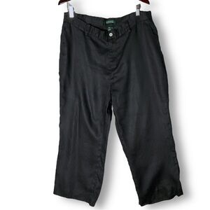 Lauren Ralph Lauren 100% Linen Crop Pants Sz 16 W Black Lined Coastal
